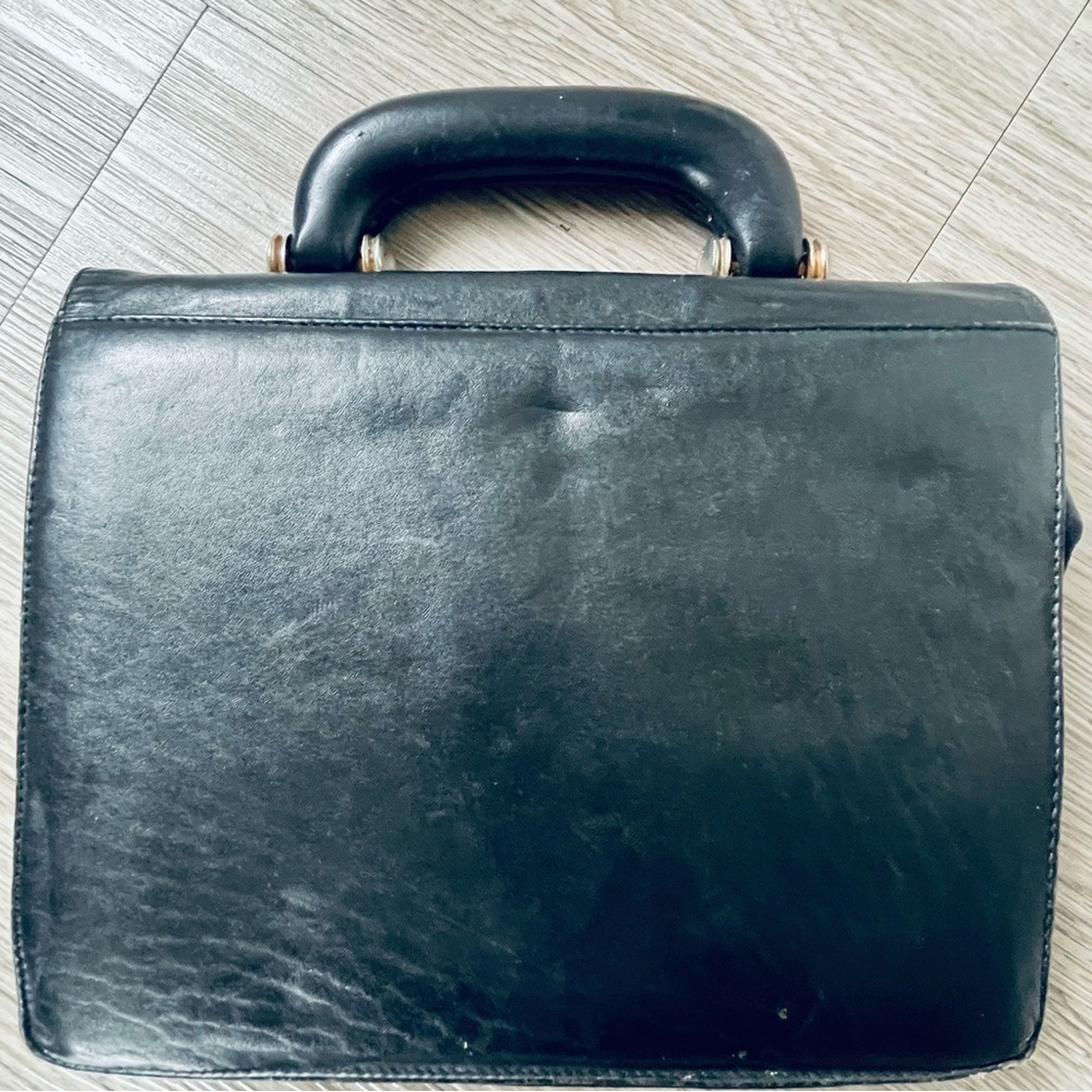 CARTIER BLACK LEATHER VINTAGE TOTE BAG GOLD TONE HARDWARE - Picture 5 of 17
